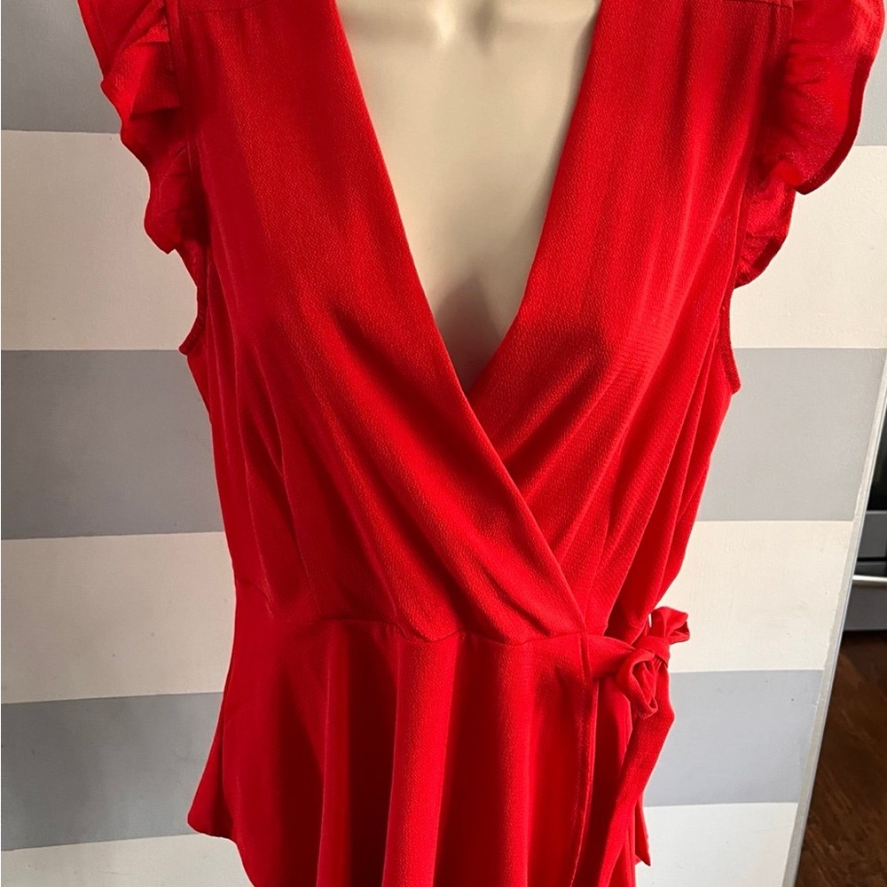 Red Ruffle Sleeve Wrap top - Picture 5 of 5
